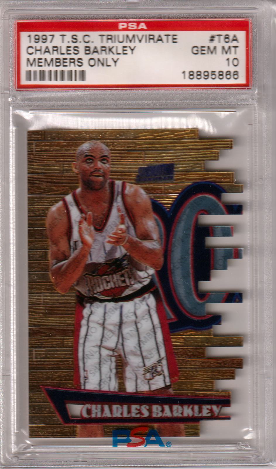 CHARLES BARKLEY 1997 - 98 Stadium Club Triumvirate Members Only PSA 10 GEM MINT - Columbia Hobby - Sports Card Boxes - Toploaders - Card Savers