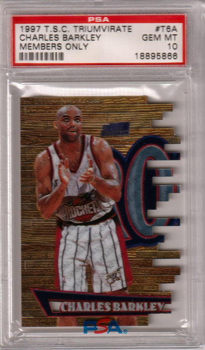 CHARLES BARKLEY 1997 - 98 Stadium Club Triumvirate Members Only PSA 10 GEM MINT - Columbia Hobby - Sports Card Boxes - Toploaders - Card Savers