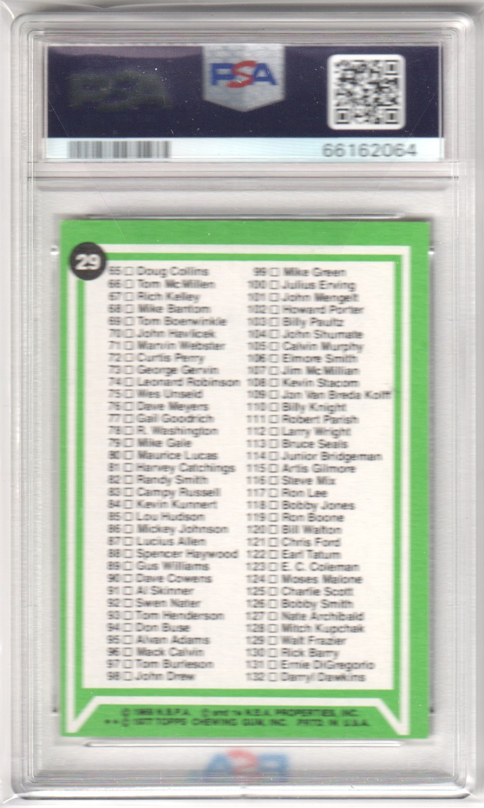 Checklist 1 - 132 1977 - 78 Topps #29 PSA 7 NM - MT - Columbia Hobby - Sports Card Boxes - Toploaders - Card Savers