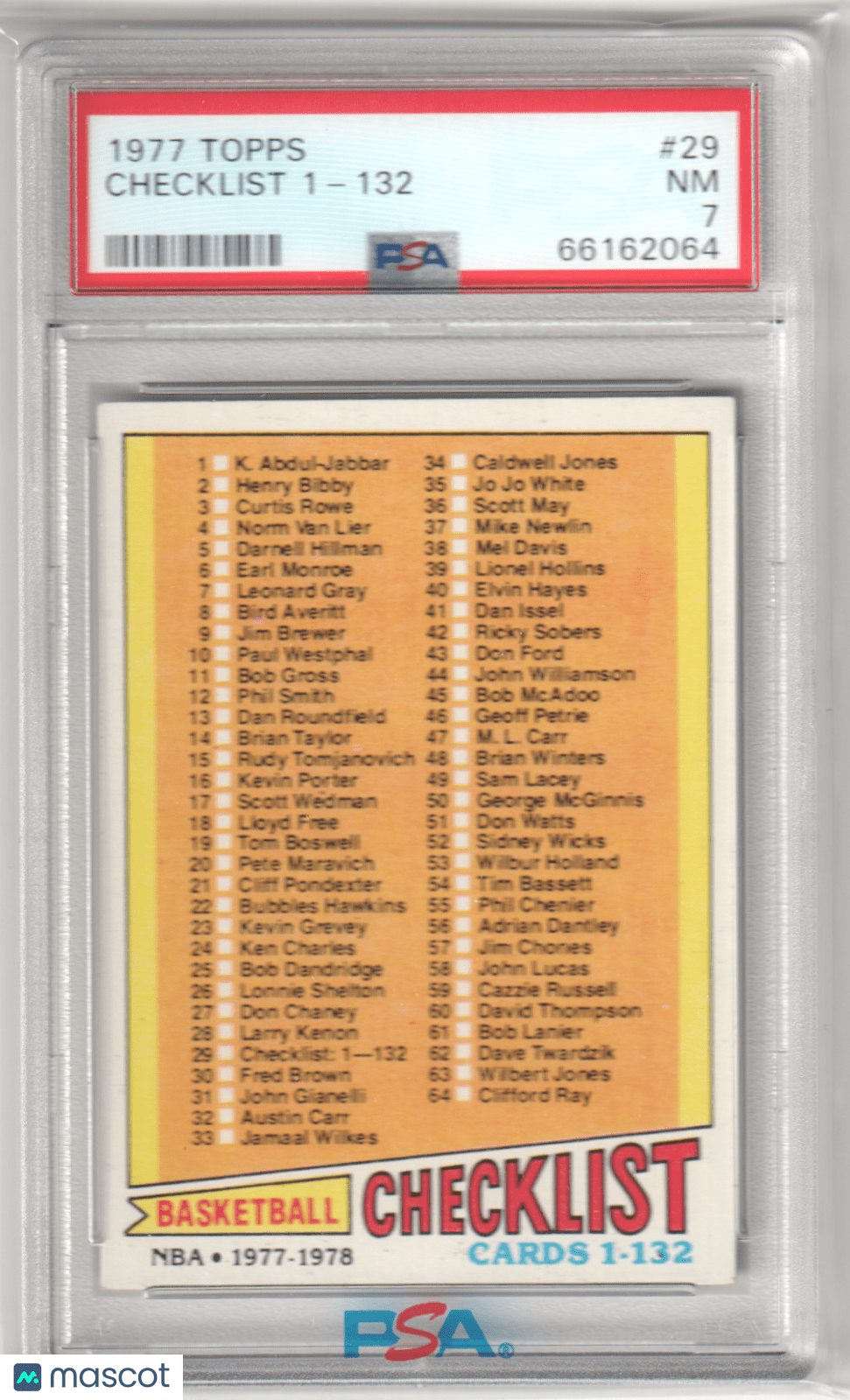 Checklist 1 - 132 1977 - 78 Topps #29 PSA 7 NM - MT - Columbia Hobby - Sports Card Boxes - Toploaders - Card Savers