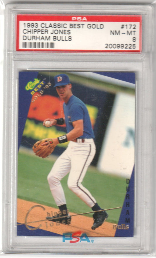 CHIPPER JONES 1993 Classic Best Gold RC #172 Durham Bulls PSA 8 NM - MT - BRAVES - Columbia Hobby - Sports Card Boxes - Toploaders - Card Savers