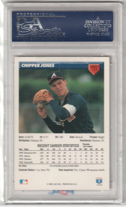 CHIPPER JONES 1993 Donruss RC Rookie #721 PSA 10 GEM MINT - BRAVES - Columbia Hobby - Sports Card Boxes - Toploaders - Card Savers