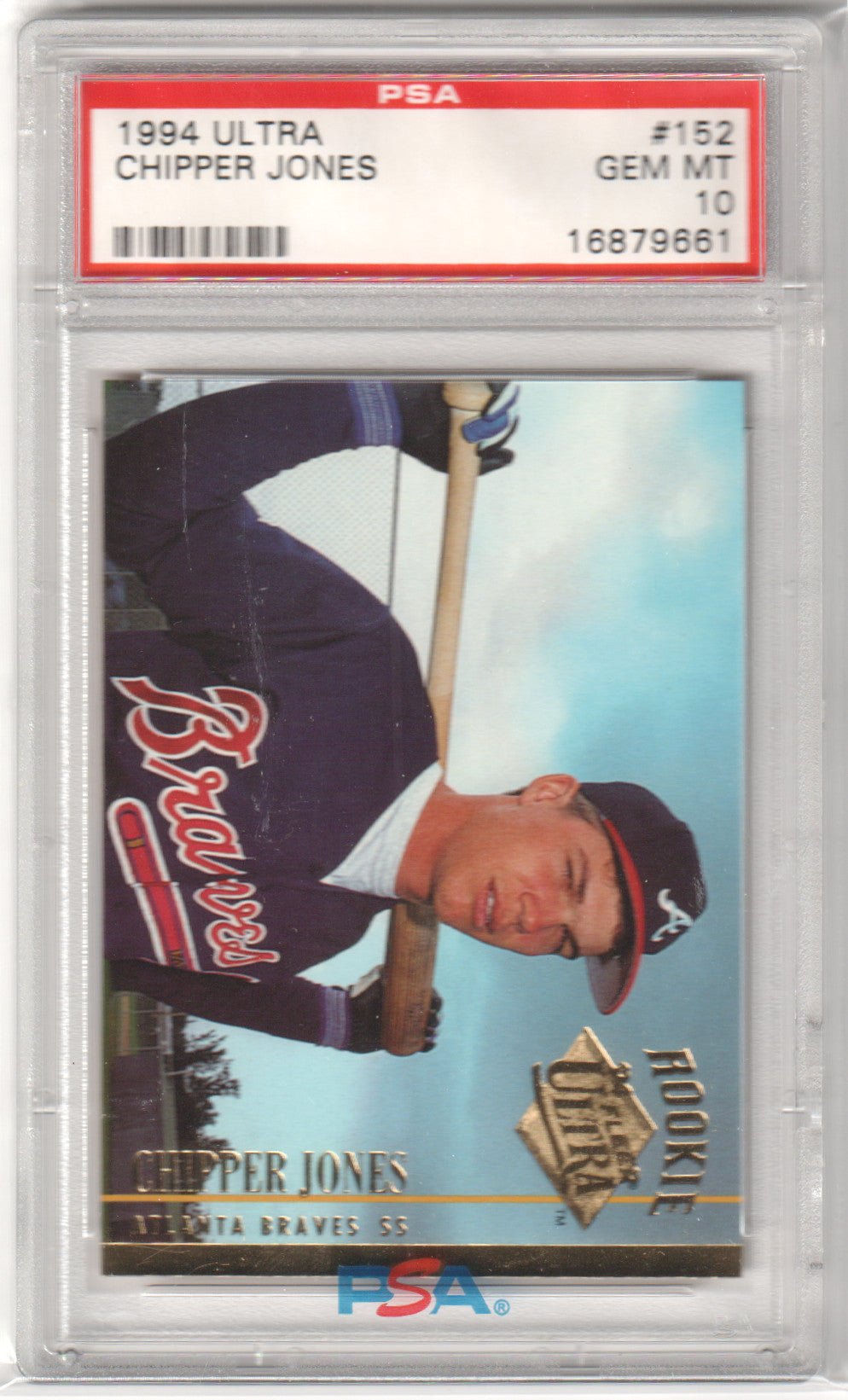 CHIPPER JONES 1994 Fleer Ultra Rookie RC #152 PSA 10 GEM MINT - BRAVES - Columbia Hobby - Sports Card Boxes - Toploaders - Card Savers