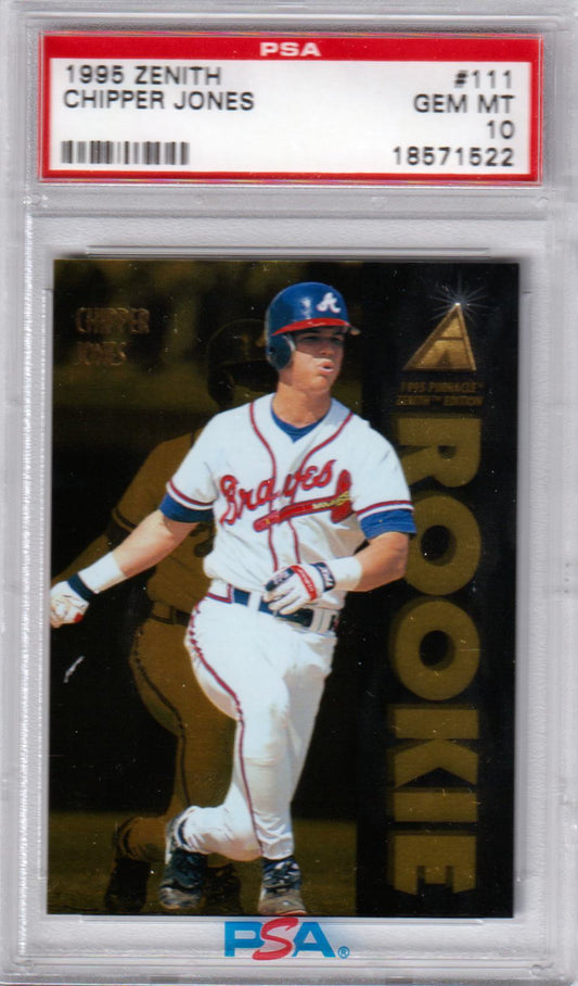 CHIPPER JONES 1995 Pinnacle Zenith RC Rookie #111 PSA 10 GEM MINT - BRAVES - Columbia Hobby - Sports Card Boxes - Toploaders - Card Savers