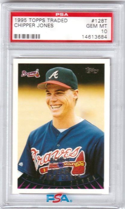 CHIPPER JONES 1995 Topps Traded #128T PSA 10 GEM MINT - BRAVES - Columbia Hobby - Sports Card Boxes - Toploaders - Card Savers