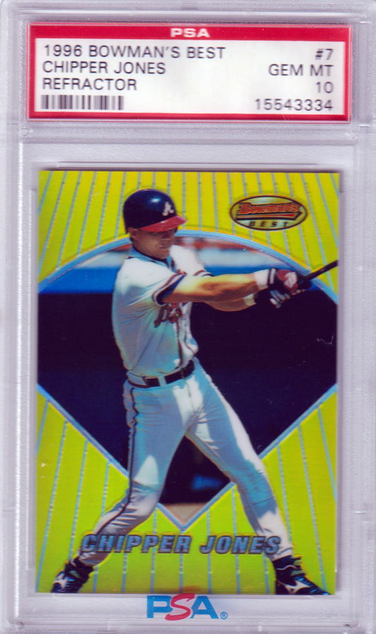 CHIPPER JONES 1996 Bowman's Best #7 Refractor PSA 10 GEM MINT BRAVES Pop 5 - Columbia Hobby - Sports Card Boxes - Toploaders - Card Savers