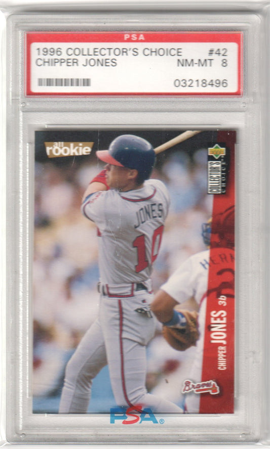 CHIPPER JONES 1996 Upper Deck Collector's Choice #42 PSA 8 NM - MT - BRAVES - Columbia Hobby - Sports Card Boxes - Toploaders - Card Savers