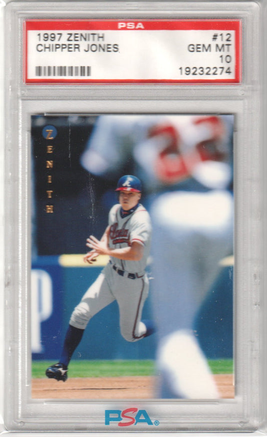 CHIPPER JONES 1997 Pinnacle Zenith #12 PSA 10 GEM MINT - BRAVES Pop 4 - Columbia Hobby - Sports Card Boxes - Toploaders - Card Savers