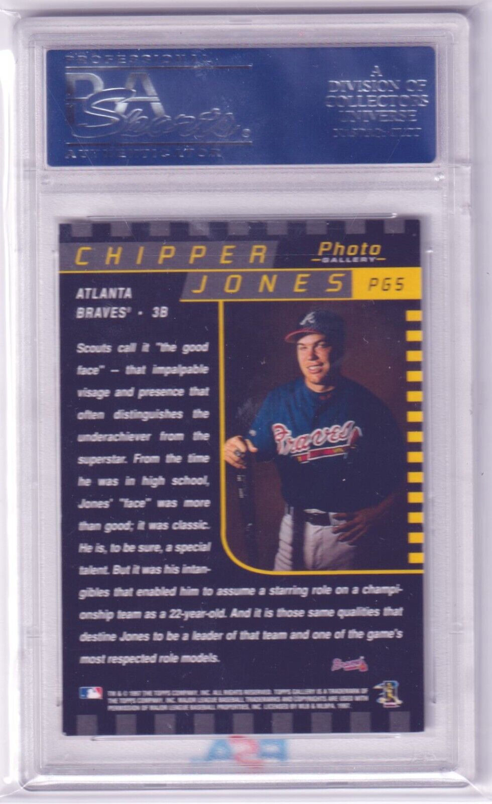CHIPPER JONES 1997 Topps Gallery Photo Gallery #PG5 PSA 10 GEM MINT POP 6 - Columbia Hobby - Sports Card Boxes - Toploaders - Card Savers