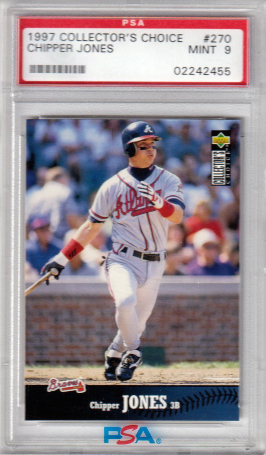 CHIPPER JONES 1997 Upper Deck Collector's Choice #270 PSA 9 MINT - BRAVES - Columbia Hobby - Sports Card Boxes - Toploaders - Card Savers