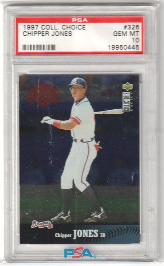 CHIPPER JONES 1997 Upper Deck Collector's Choice #326 PSA 10 GEM MINT Pop 21 - Columbia Hobby - Sports Card Boxes - Toploaders - Card Savers