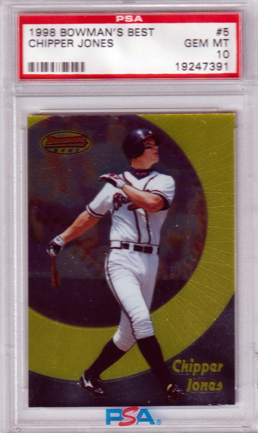 CHIPPER JONES 1998 Bowman's Best #5 PSA 10 GEM MINT - BRAVES Pop 13 - Columbia Hobby - Sports Card Boxes - Toploaders - Card Savers