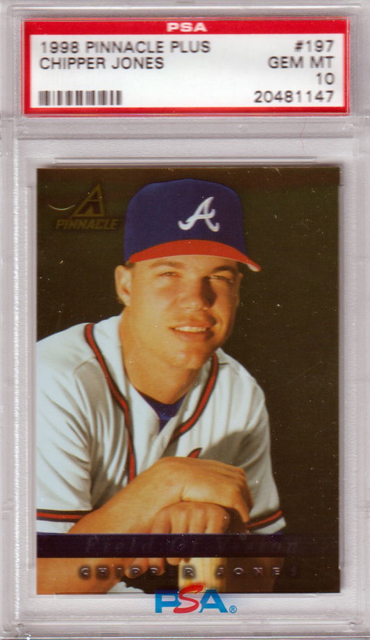 CHIPPER JONES 1998 Pinnacle Plus #197 PSA 10 GEM MINT - BRAVES POP 8 - Columbia Hobby - Sports Card Boxes - Toploaders - Card Savers