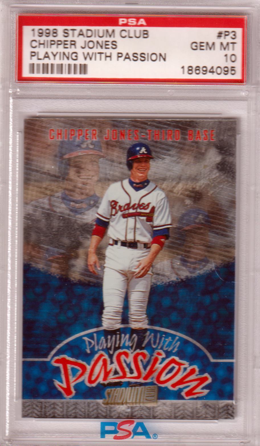 CHIPPER JONES 1998 Stadium Club Playing With Passion #P3 PSA 10 GEM MINT Pop 10 - Columbia Hobby - Sports Card Boxes - Toploaders - Card Savers
