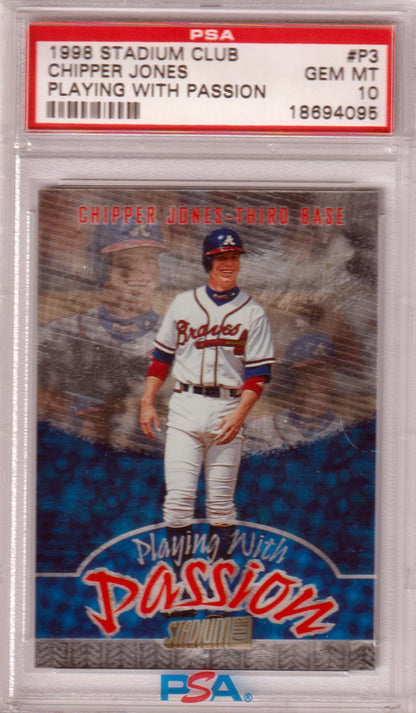 CHIPPER JONES 1998 Stadium Club Playing With Passion #P3 PSA 10 GEM MINT Pop 10 - Columbia Hobby - Sports Card Boxes - Toploaders - Card Savers