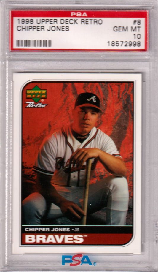 CHIPPER JONES 1998 Upper Deck Retro #8 PSA 10 GEM MINT - BRAVES Pop 2 - Columbia Hobby - Sports Card Boxes - Toploaders - Card Savers