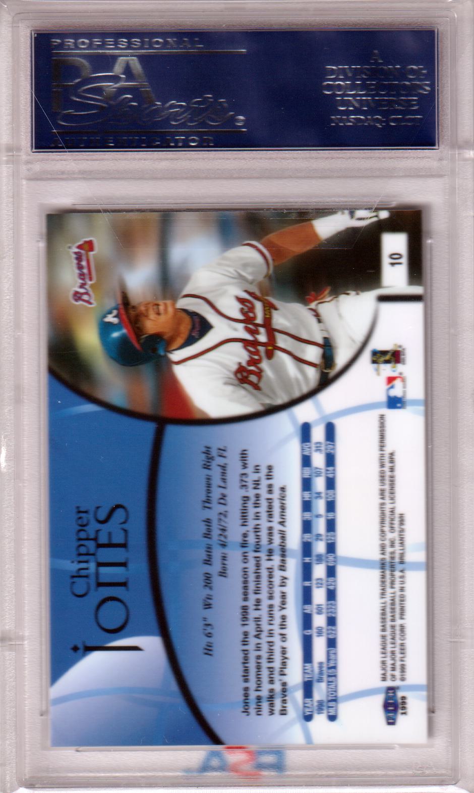 CHIPPER JONES 1999 Fleer Brilliants #10 PSA 10 GEM MINT - BRAVES Pop 6 - Columbia Hobby - Sports Card Boxes - Toploaders - Card Savers