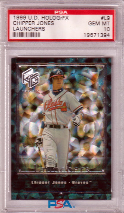 CHIPPER JONES 1999 Upper Deck Hologrfx Launchers #L9 PSA 10 GEM MINT - POP 2 - Columbia Hobby - Sports Card Boxes - Toploaders - Card Savers