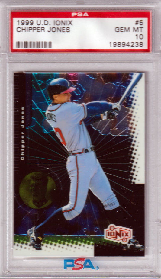 CHIPPER JONES 1999 Upper Deck Ionix #5 PSA 10 GEM MINT BRAVES - POP 4 - Columbia Hobby - Sports Card Boxes - Toploaders - Card Savers