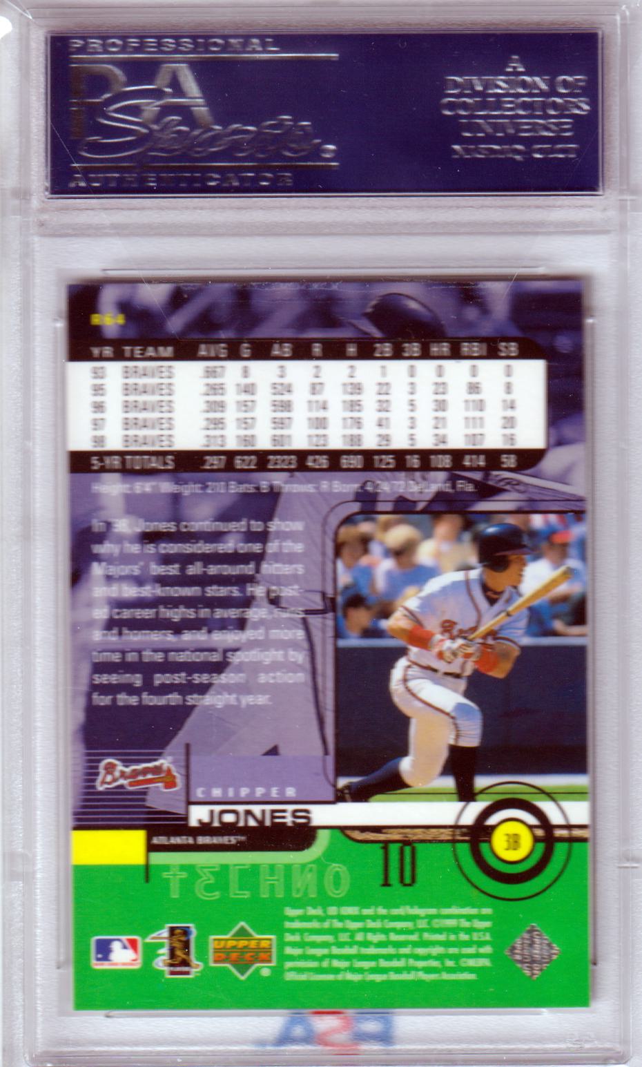 CHIPPER JONES 1999 Upper Deck Ionix Techno #R64 PSA 10 GEM MINT POP 6 - Columbia Hobby - Sports Card Boxes - Toploaders - Card Savers