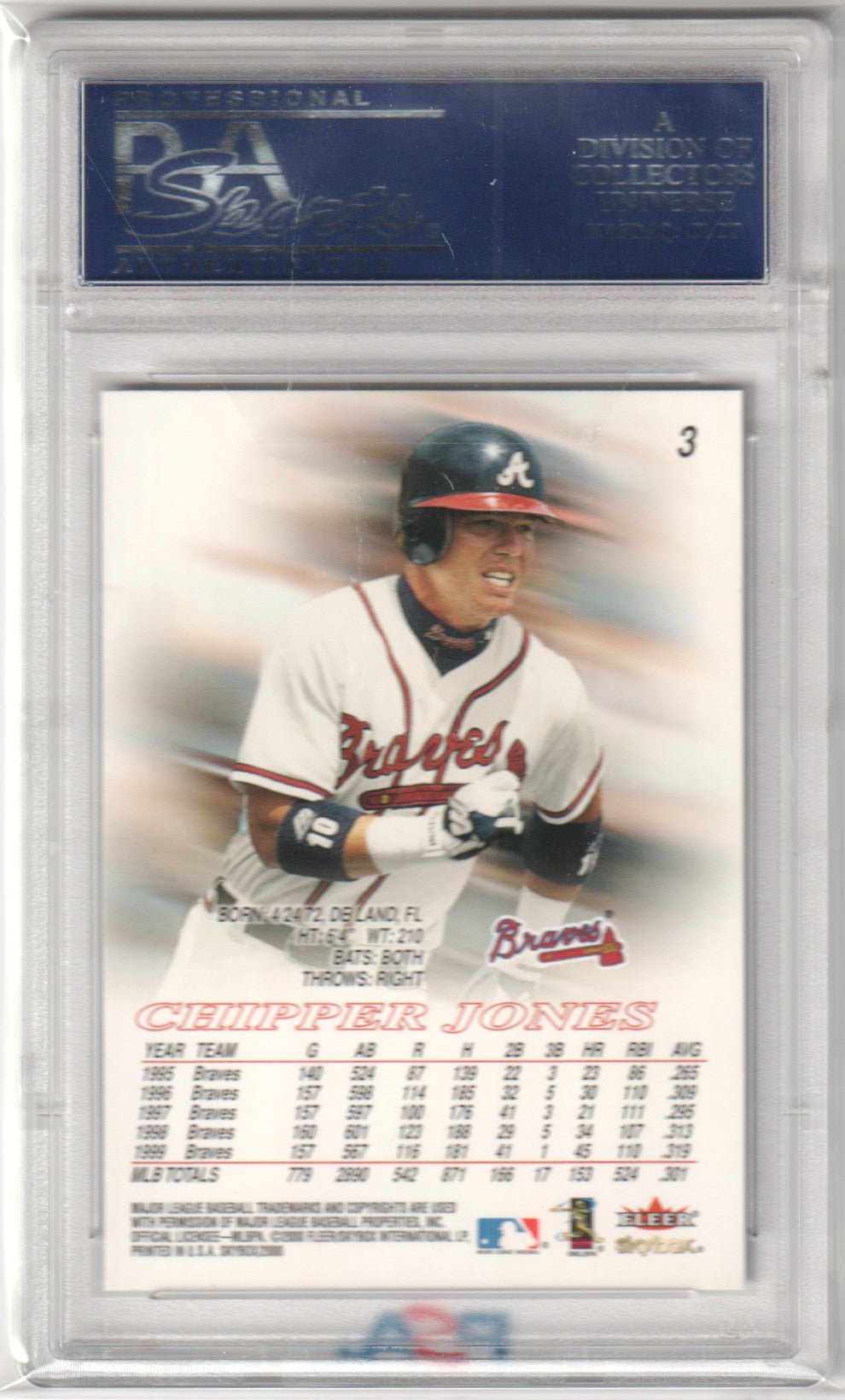 CHIPPER JONES 2000 Skybox #3 PSA 10 GEM MINT - BRAVES Pop 6 - Columbia Hobby - Sports Card Boxes - Toploaders - Card Savers