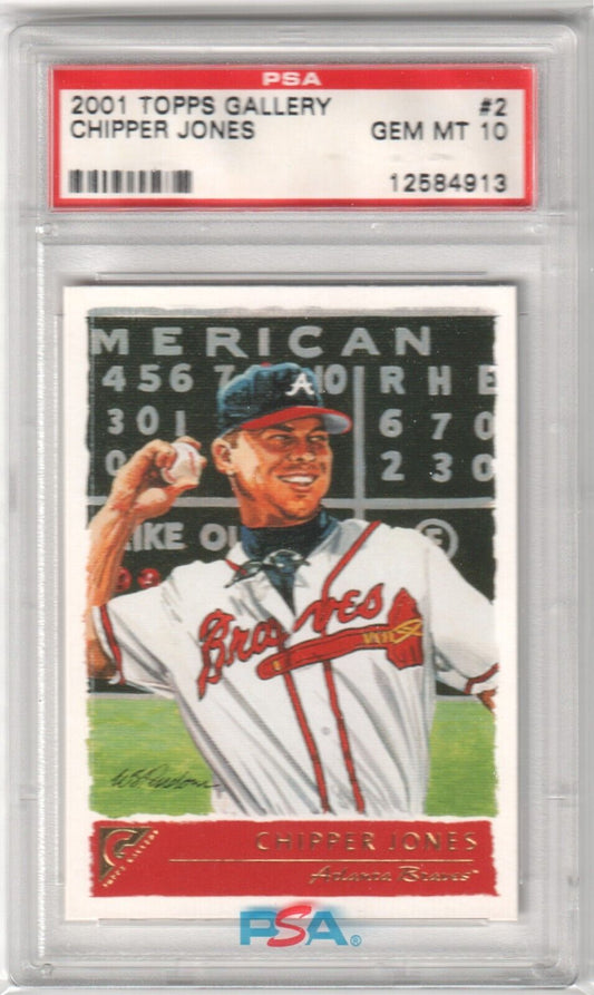 CHIPPER JONES 2001 Topps Gallery #2 PSA 10 GEM MINT - BRAVES - Columbia Hobby - Sports Card Boxes - Toploaders - Card Savers