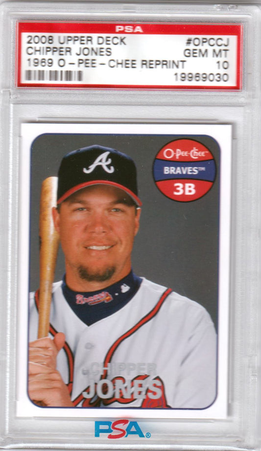 CHIPPER JONES 2008 Upper Deck 1969 O - Pee - Chee PSA 10 GEM MINT - BRAVES Pop 2 - Columbia Hobby - Sports Card Boxes - Toploaders - Card Savers