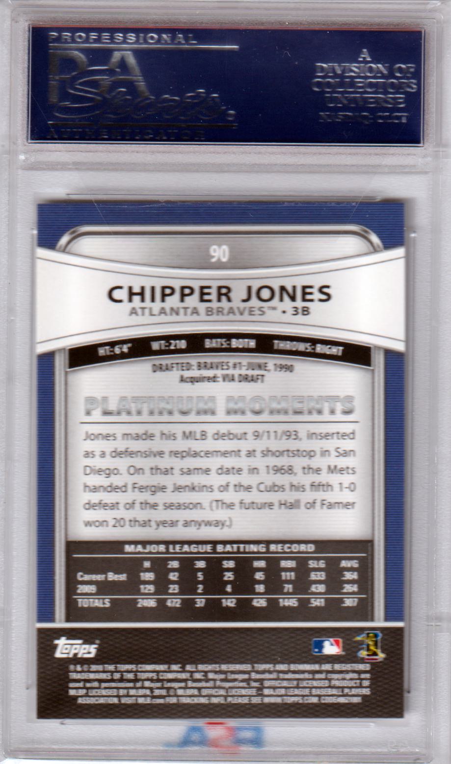 CHIPPER JONES 2010 Bowman Platinum #90 PSA 10 GEM MINT - BRAVES Pop 12 - Columbia Hobby - Sports Card Boxes - Toploaders - Card Savers