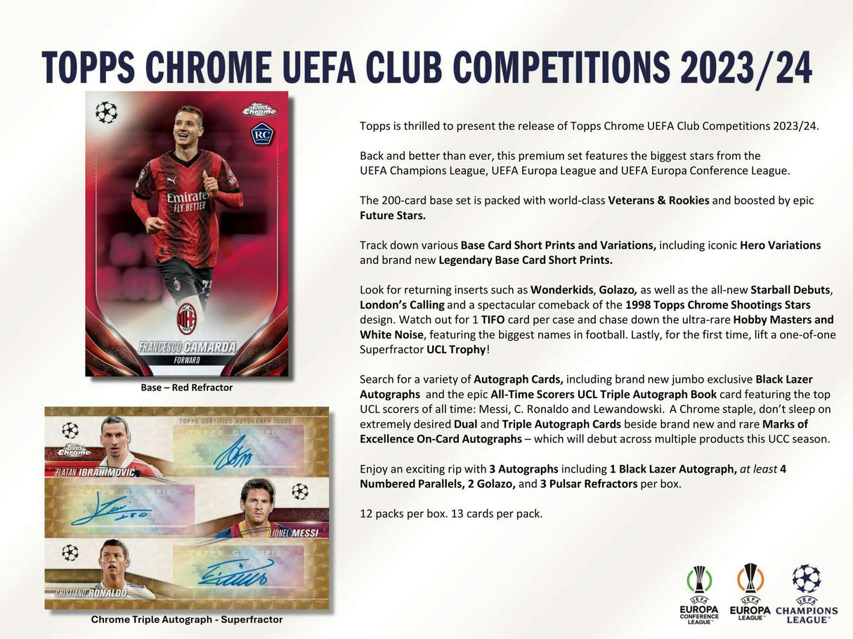 2023-24 Topps Chrome UEFA Club Competitions Soccer Hobby Jumbo Box