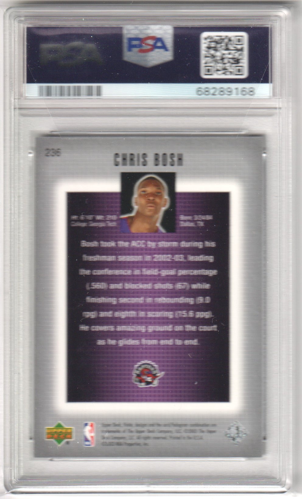 CHRIS BOSH 2003 - 04 Upper Deck Finite RC Rookie #236 PSA 9 MINT - RAPTORS - Columbia Hobby - Sports Card Boxes - Toploaders - Card Savers