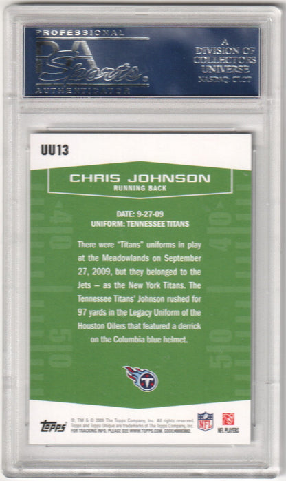CHRIS JOHNSON 2009 Topps Unique Unique Unis UU13 PSA 10 GEM MINT OILERS Pop 1 - Columbia Hobby - Sports Card Boxes - Toploaders - Card Savers