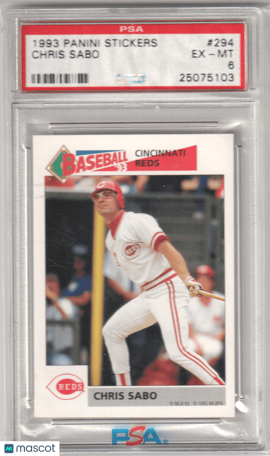 CHRIS SABO 1993 Panini Stickers #294 PSA 6 E - MT - REDS - Columbia Hobby - Sports Card Boxes - Toploaders - Card Savers