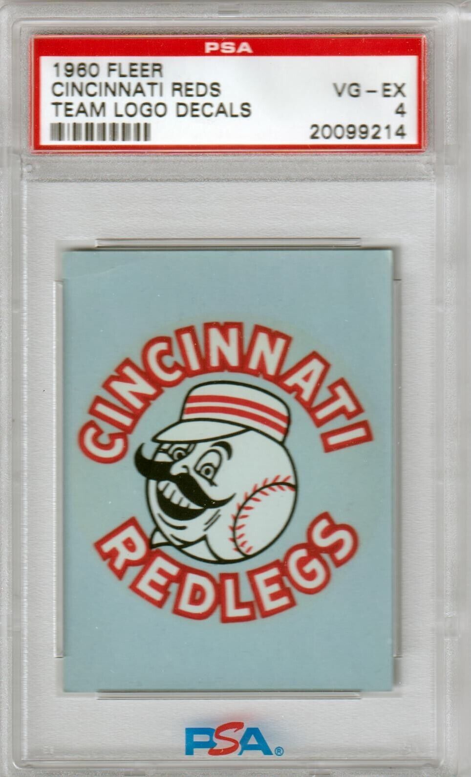 CINCINNATI REDS 1960 Fleer Team Logo Decals PSA 4 VG - EX - Columbia Hobby - Sports Card Boxes - Toploaders - Card Savers