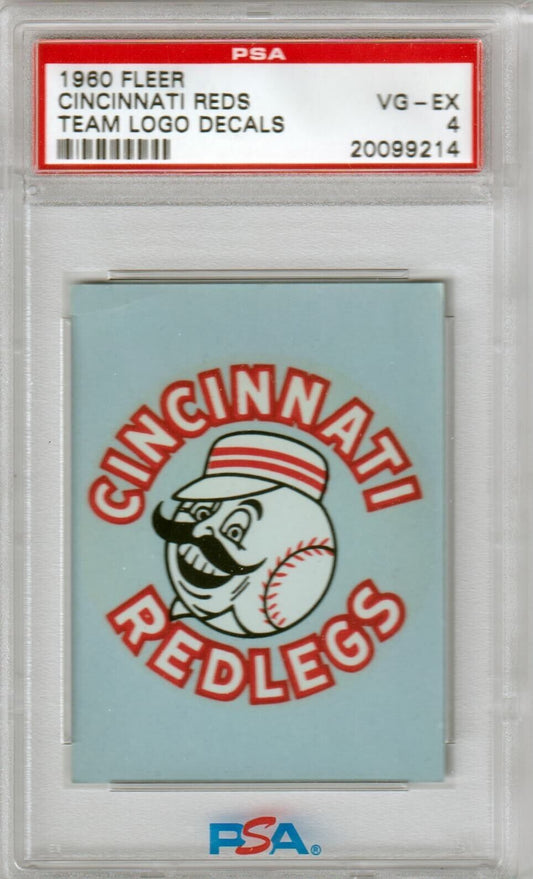 CINCINNATI REDS 1960 Fleer Team Logo Decals PSA 4 VG - EX - Columbia Hobby - Sports Card Boxes - Toploaders - Card Savers