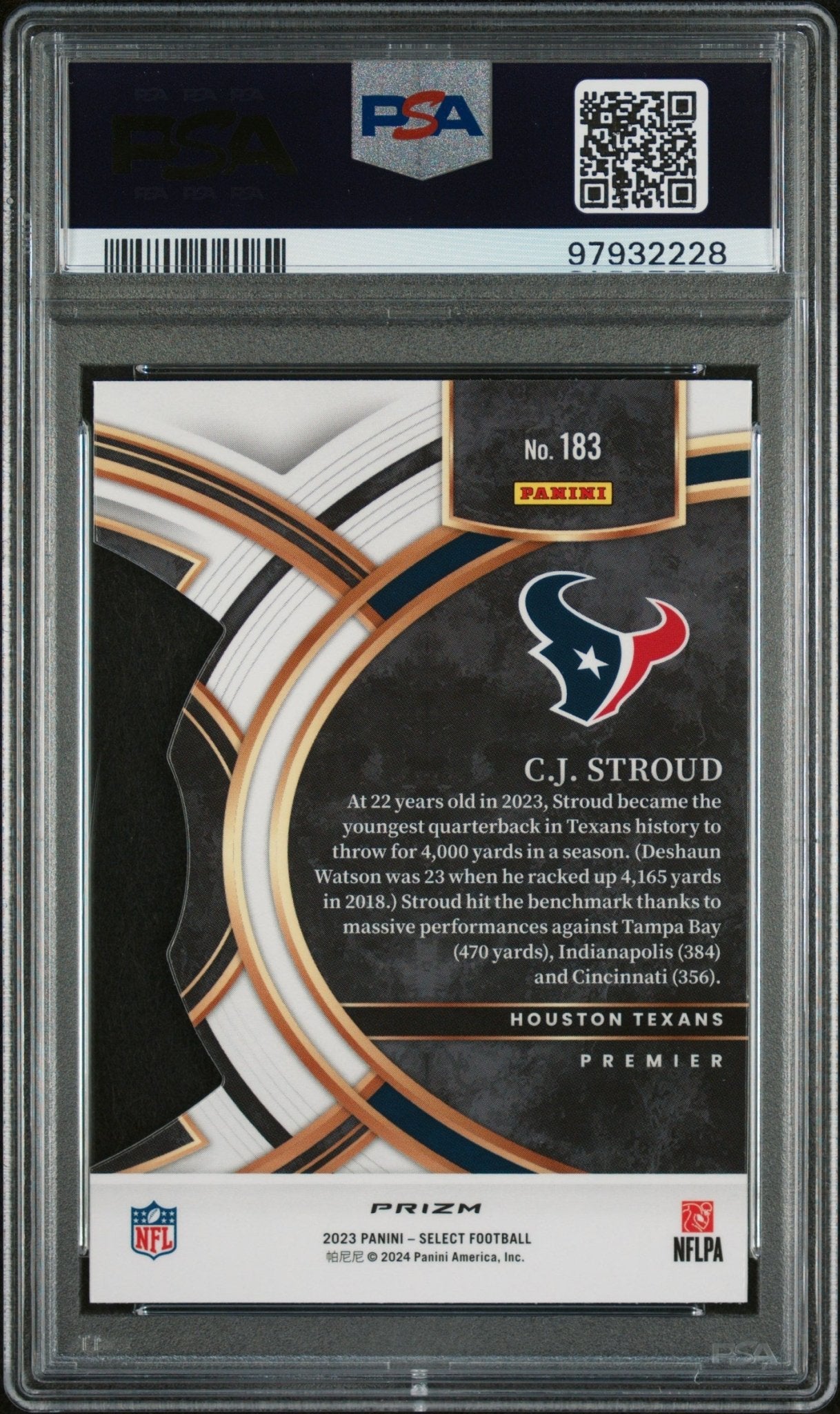 CJ STROUD 2023 Panini Select 183 Die Cut Red & Yellow Prizm PSA 9 MINT - TEXANS - Columbia Hobby - Sports Card Boxes - Toploaders - Card Savers