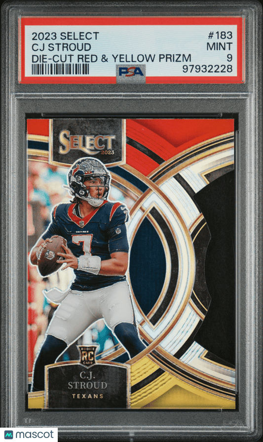 CJ STROUD 2023 Panini Select 183 Die Cut Red & Yellow Prizm PSA 9 MINT - TEXANS - Columbia Hobby - Sports Card Boxes - Toploaders - Card Savers