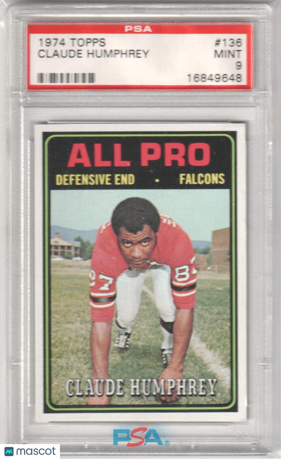 CLAUDE HUMPHREY 1974 Topps 136 PSA 9 MINT - FALCONS - Columbia Hobby - Sports Card Boxes - Toploaders - Card Savers