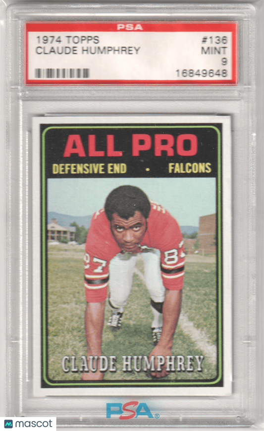 CLAUDE HUMPHREY 1974 Topps 136 PSA 9 MINT - FALCONS - Columbia Hobby - Sports Card Boxes - Toploaders - Card Savers