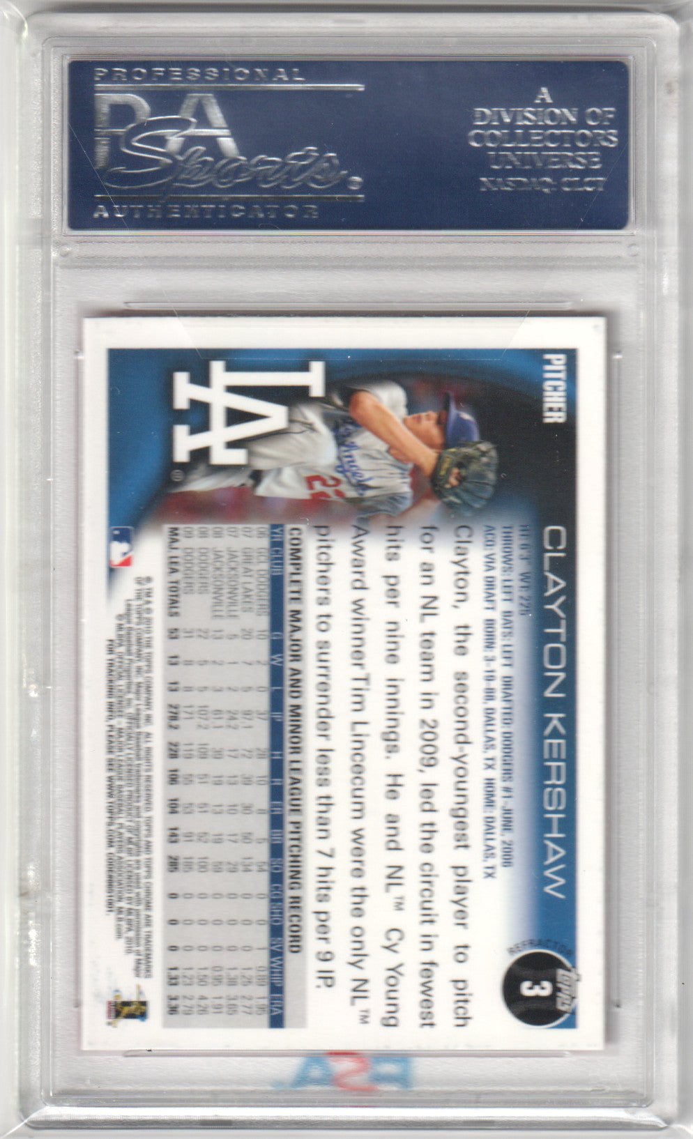 CLAYTON KERSHAW 2010 Topps Chrome #3 Orange Refractor PSA 10 GEM MINT Pop 2 - Columbia Hobby - Sports Card Boxes - Toploaders - Card Savers