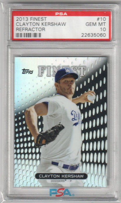 CLAYTON KERSHAW 2013 Finest #10 Refractor PSA 10 GEM MINT - DODGERS Pop 17 - Columbia Hobby - Sports Card Boxes - Toploaders - Card Savers