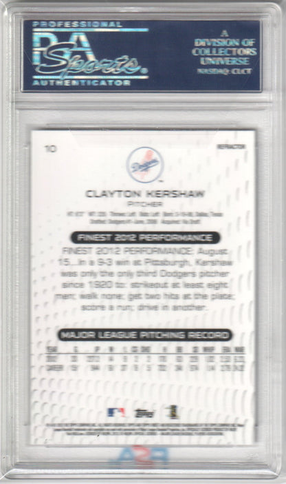 CLAYTON KERSHAW 2013 Finest #10 Xfractor PSA 10 GEM MINT - DODGERS - Columbia Hobby - Sports Card Boxes - Toploaders - Card Savers