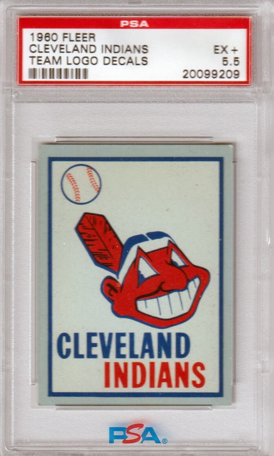CLEVELAND INDIANS 1960 Fleer Team Logo Decals PSA 5.5 EX+ - Columbia Hobby - Sports Card Boxes - Toploaders - Card Savers
