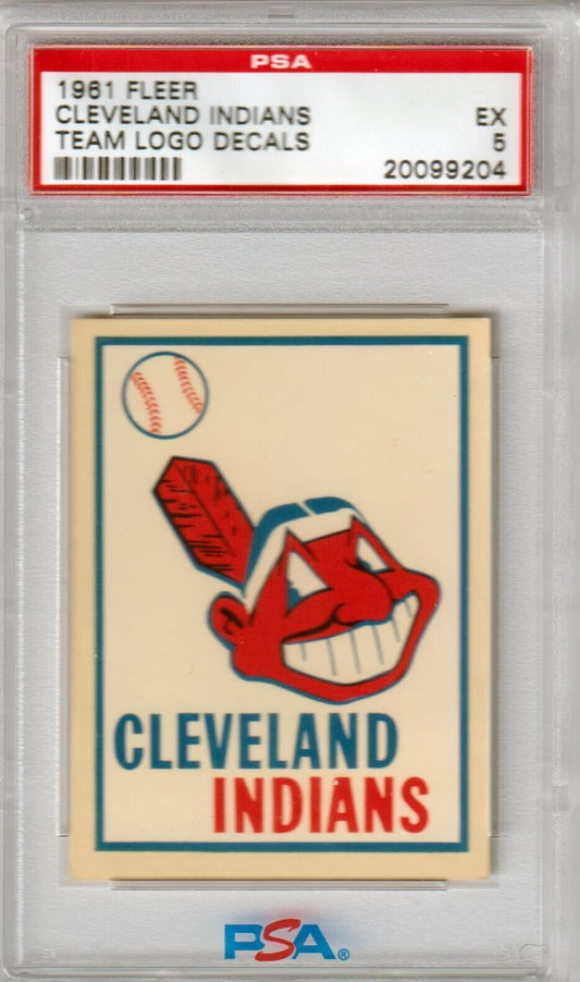 CLEVELAND INDIANS 1961 Fleer Team Logo Decals PSA 5 EX - Columbia Hobby - Sports Card Boxes - Toploaders - Card Savers
