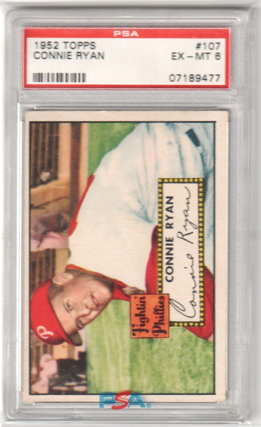 CONNIE RYAN 1952 Topps #107 PSA 6 EX - MT - PHILLIES - Columbia Hobby - Sports Card Boxes - Toploaders - Card Savers