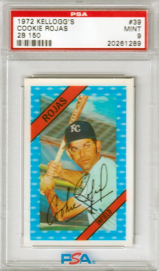 COOKIE ROJAS 1972 Kellogg's #39 2B 150 PSA 9 MINT - ROYALS - Columbia Hobby - Sports Card Boxes - Toploaders - Card Savers
