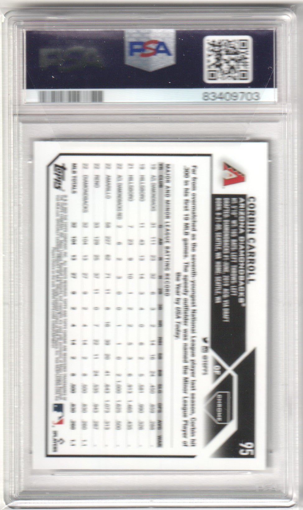 CORBIN CARROLL 2023 Topps Chrome RC Rookie 95 Prism Refractor PSA 9 Mint - Columbia Hobby - Sports Card Boxes - Toploaders - Card Savers