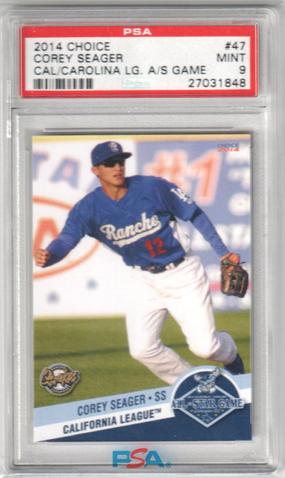 COREY SEAGER 2014 Choice Cal/Carolina League All - Star Game RC #47 PSA 9 MINT - Columbia Hobby - Sports Card Boxes - Toploaders - Card Savers
