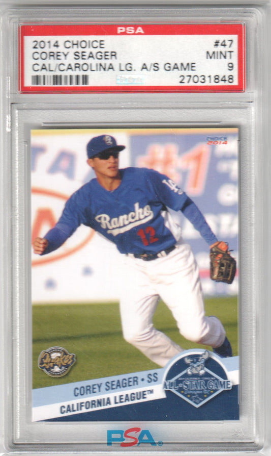 COREY SEAGER 2014 Choice Cal/Carolina League All - Star Game RC #47 PSA 9 MINT - Columbia Hobby - Sports Card Boxes - Toploaders - Card Savers