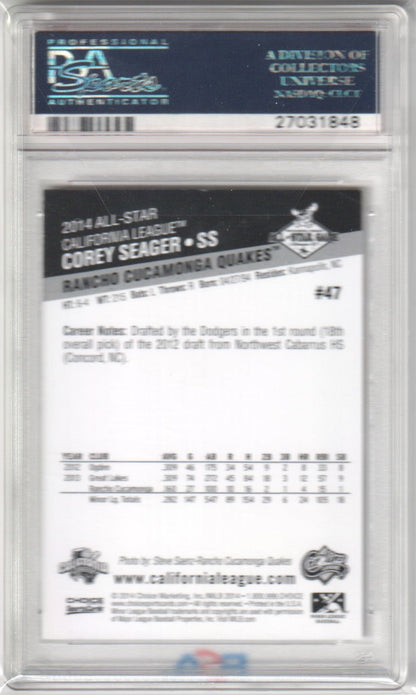 COREY SEAGER 2014 Choice Cal/Carolina League All - Star Game RC #47 PSA 9 MINT - Columbia Hobby - Sports Card Boxes - Toploaders - Card Savers