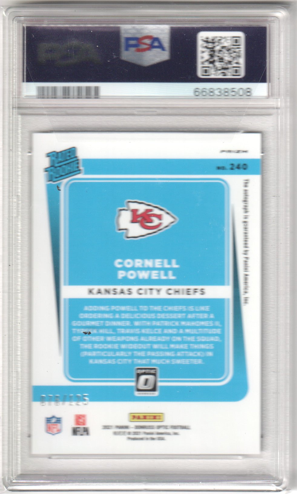 CORNELL POWELL 2021 Panini Donruss Optic RC Rookie 125 Autograph PSA 10 GEM - Columbia Hobby - Sports Card Boxes - Toploaders - Card Savers